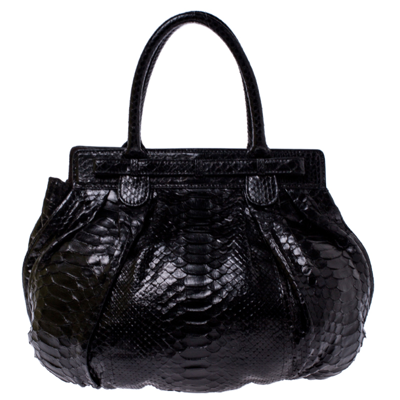 Zagliani Metallic Black Python Puffy Hobo