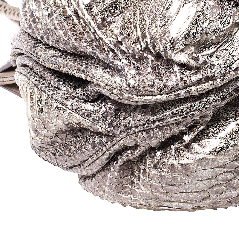 Zagliani Cream/black Metallic Python Puffy Hobo