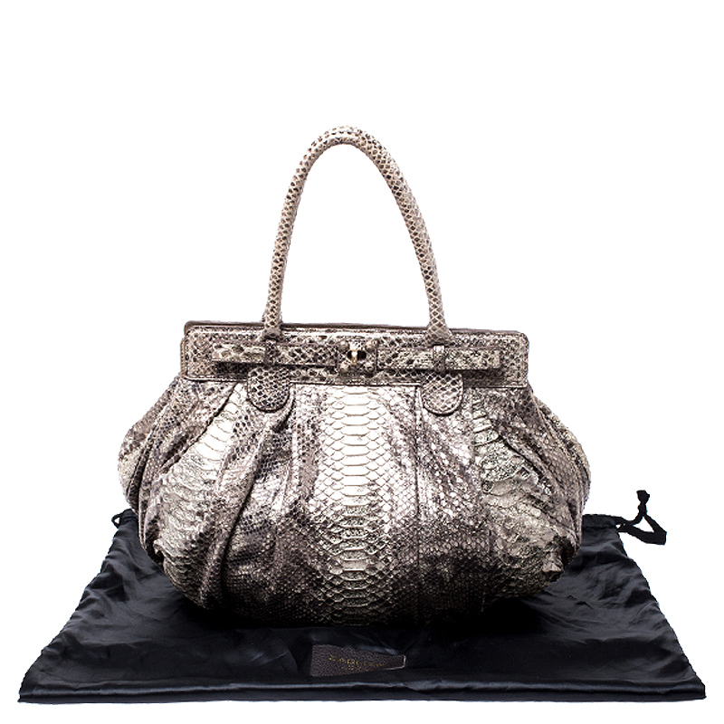 Zagliani Cream/black Metallic Python Puffy Hobo