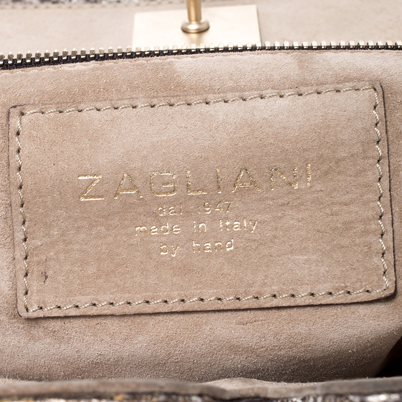 Zagliani Cream/black Metallic Python Puffy Hobo