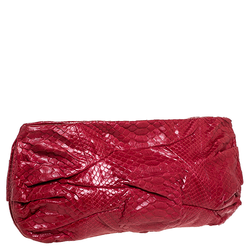 Zagliani Red Python Leather Flash Clutch
