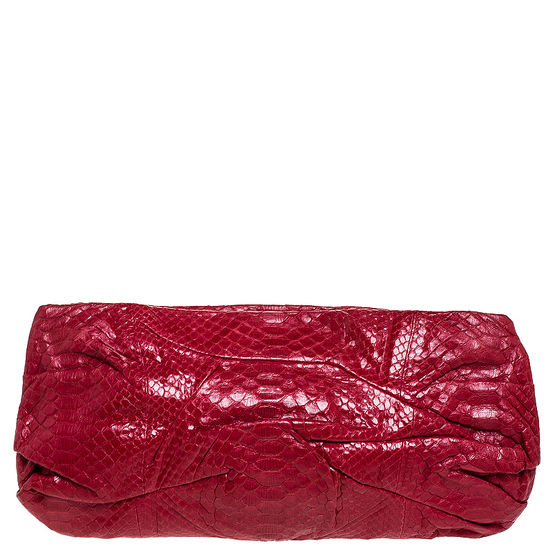 Zagliani Red Python Leather Flash Clutch