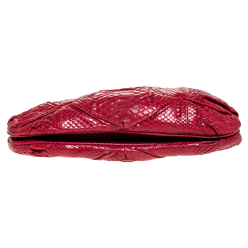 Zagliani Red Python Leather Flash Clutch