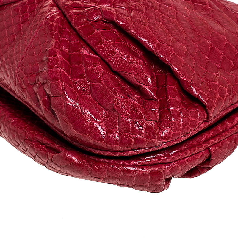 Zagliani Red Python Leather Flash Clutch