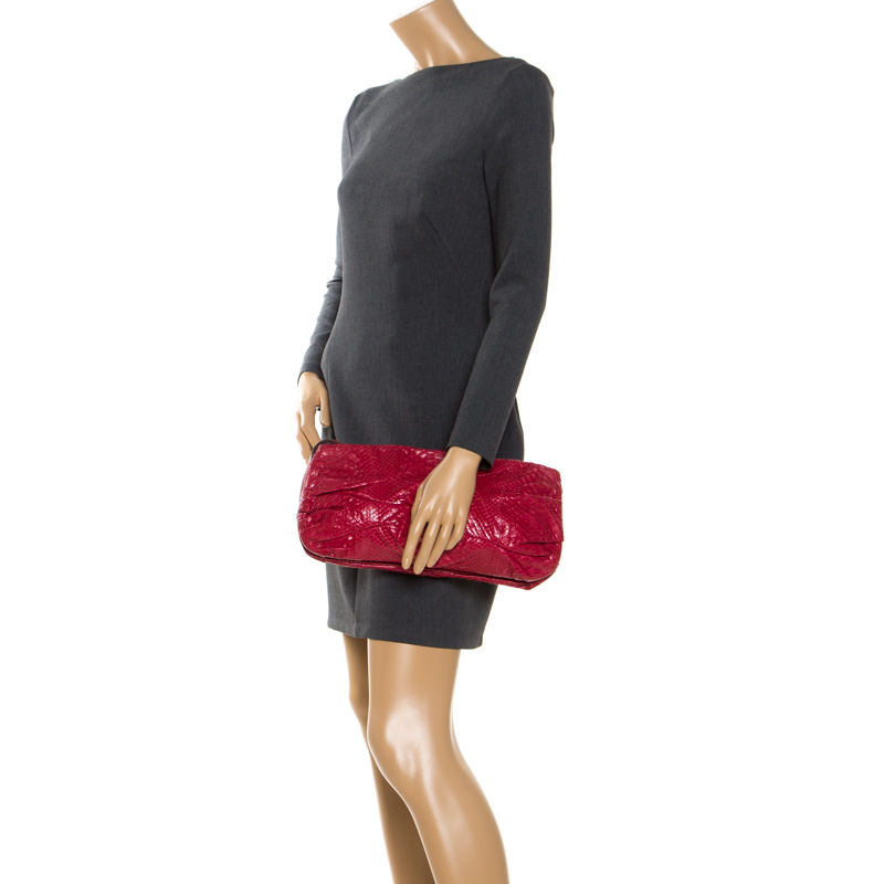 Zagliani Red Python Leather Flash Clutch