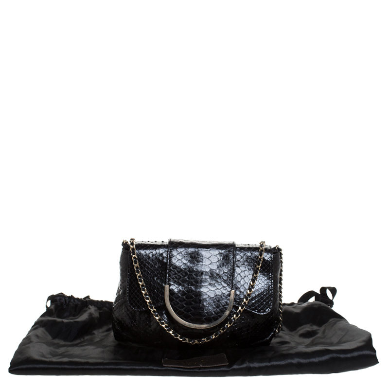 Zagliani Black Python Shoulder Bag