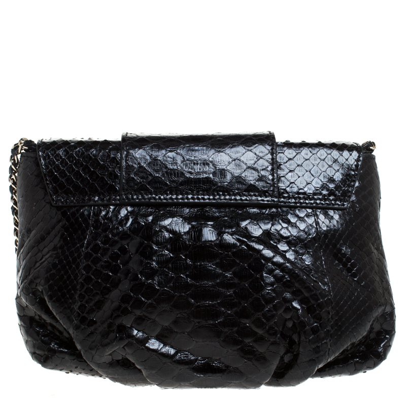 Zagliani Black Python Shoulder Bag