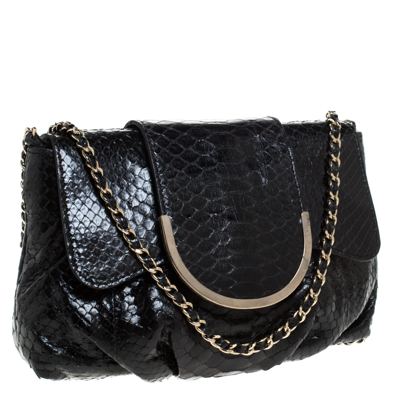 Zagliani Black Python Shoulder Bag