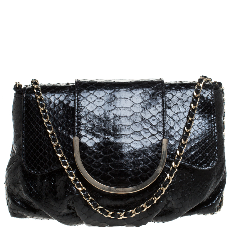 Zagliani Black Python Shoulder Bag