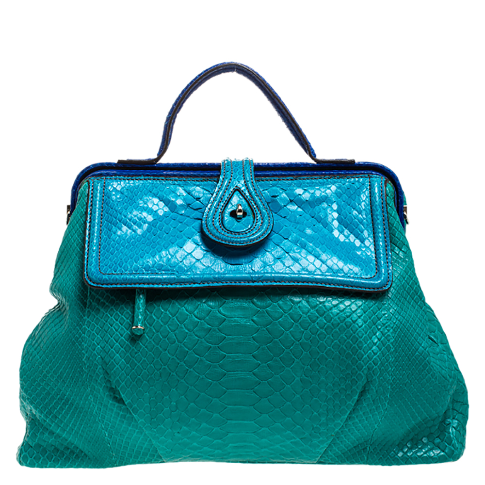 Pre Owned Zagliani Blue/Green Python Medium Jamila Bag