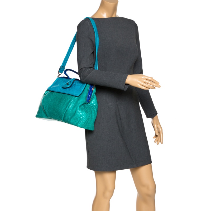 

Zagliani Blue/Green Python Medium Jamila Bag