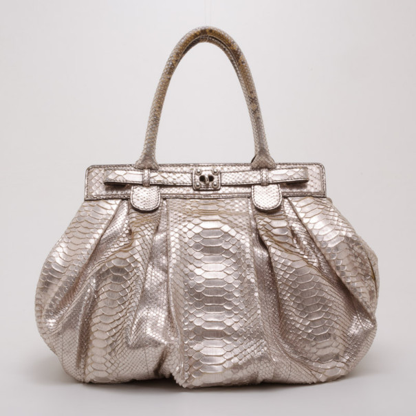 Zagliani Metallic Python Puffy Handbag