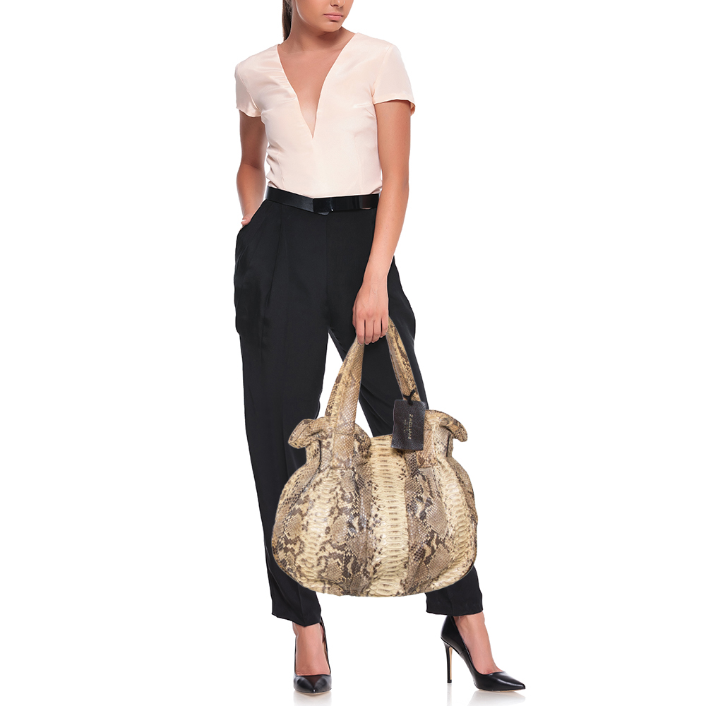 

Zagliani Cream/Black Python Pleated Shoulder Bag