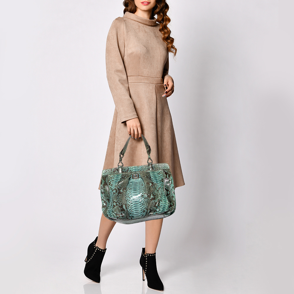 

Zagliani Black/Green Python Puffy Tote