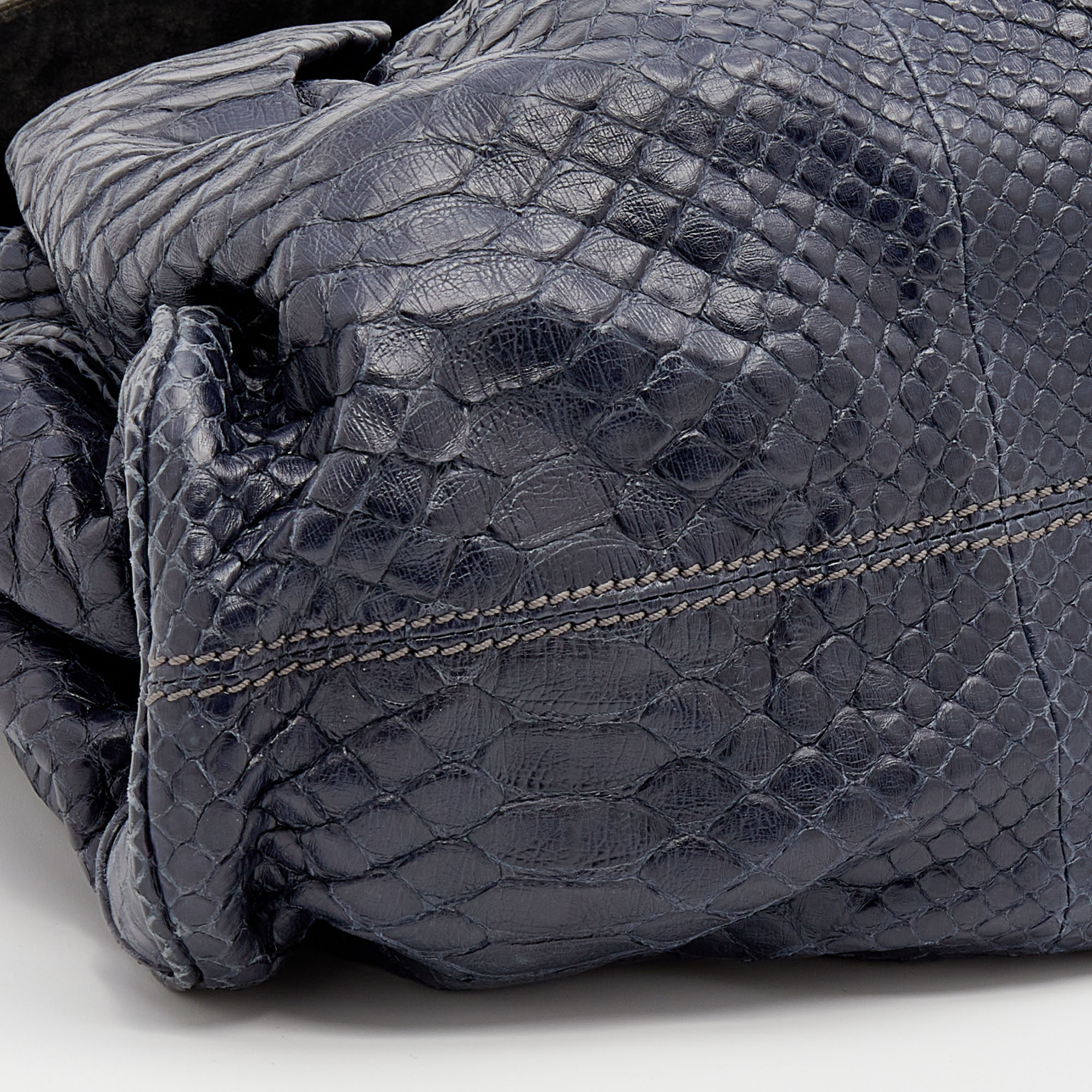 Zagliani Blue Python Procida Top Handle Bag 