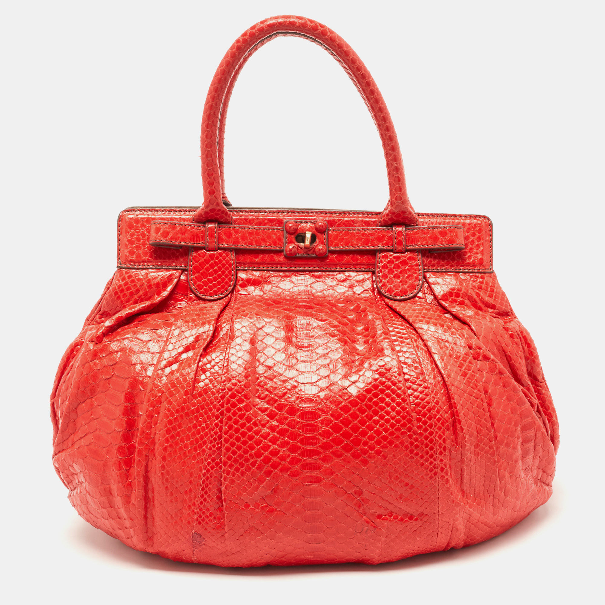 Pre-owned Zagliani Red Python Puffy Hobo
