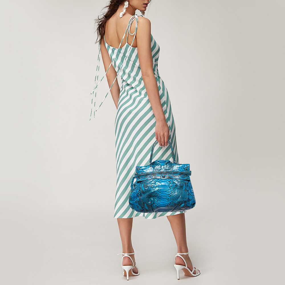 

Zagliani Blue Python Puffy Top Handle Bag