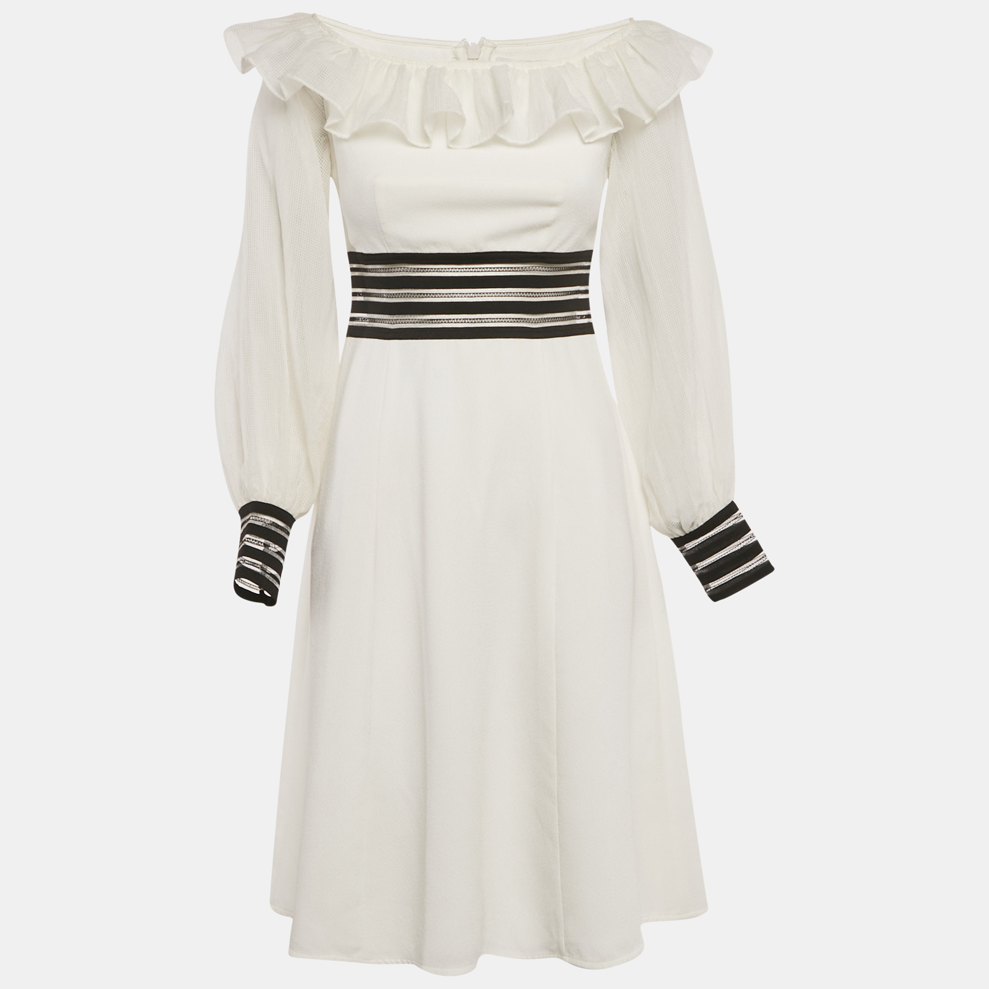 

Zayan the Label White Crepe Mesh Detail Sleeve Short Dress S