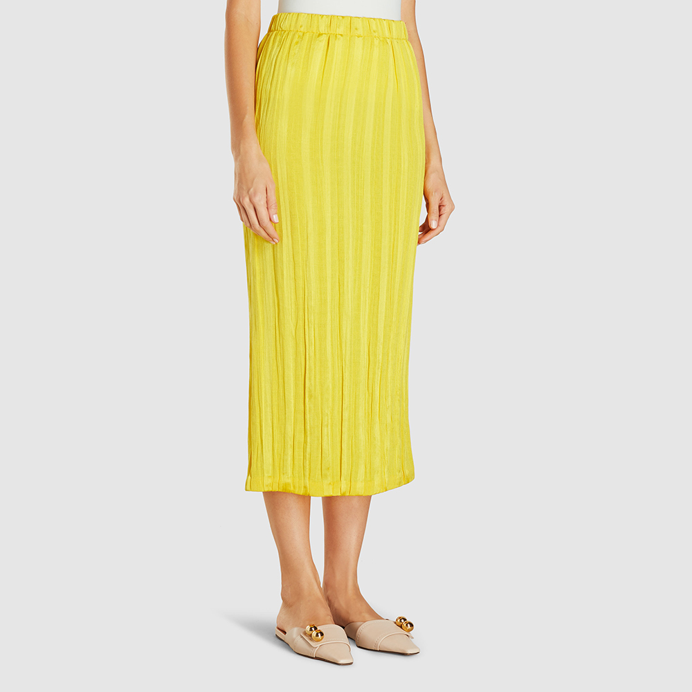 

Zero + Maria Cornejo Yellow Evie Plissé Linen-Silk Blend Midi Skirt Size