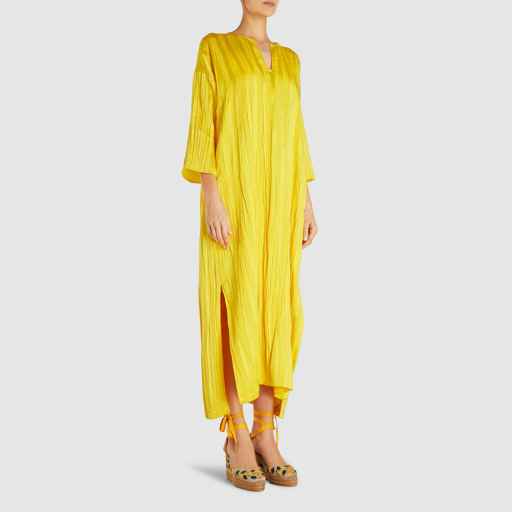 

Zero + Maria Cornejo Yellow Fine Plisse Linen-Silk Blend Kaftan Size