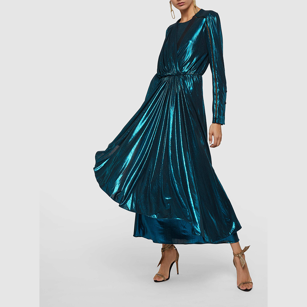 

Zeus+Dione Blue Lysia Draped Metallic Stretch-Lamé Dress Size FR 40
