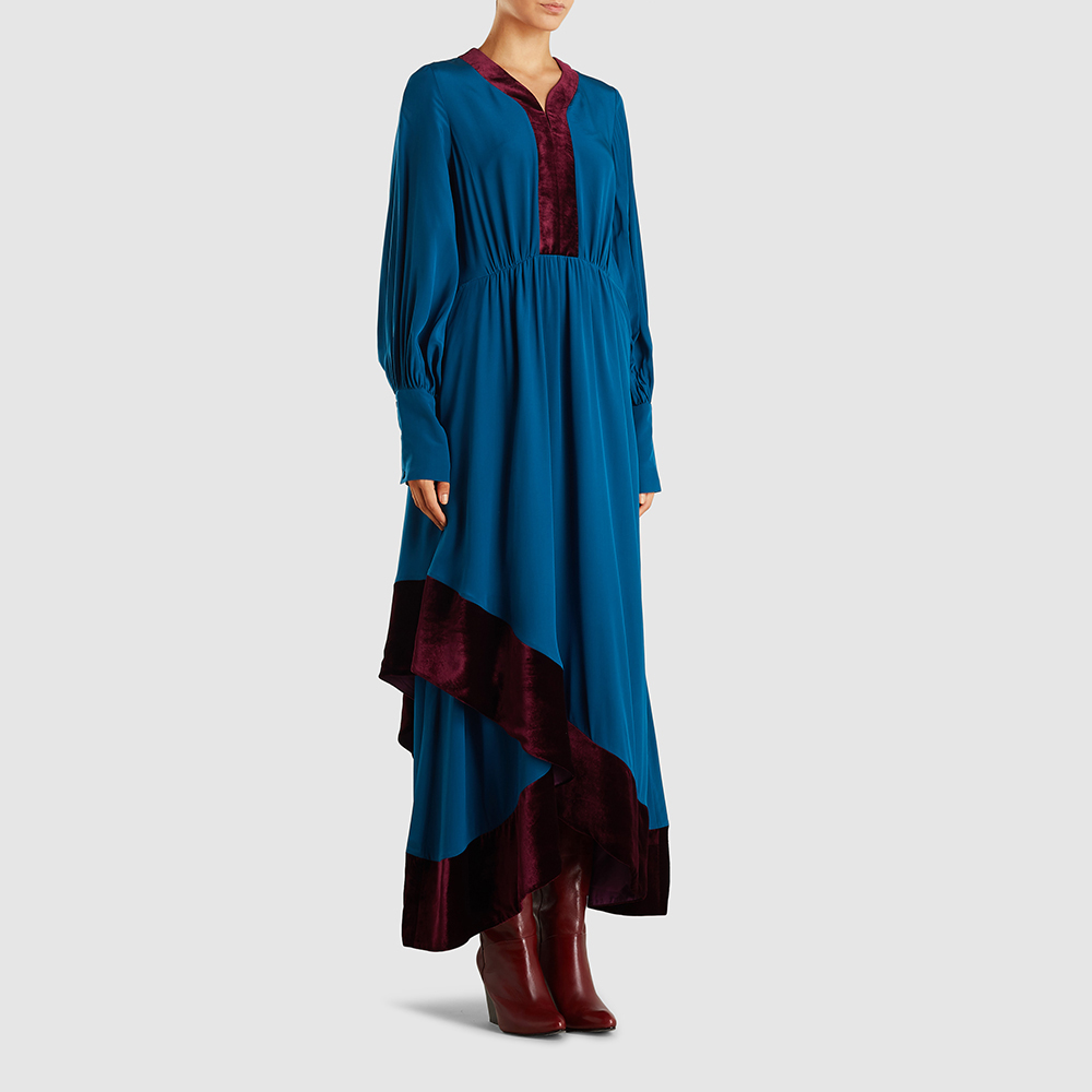 

Zeus+Dione Blue Theodora Velvet-Trimmed Silk Ankle-Length Dress Size FR 38