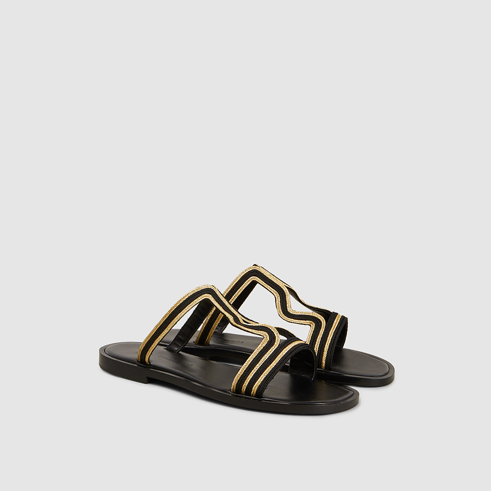 

Zeus+Dione Black Peitho Flat Embroidered Leather Sandals IT