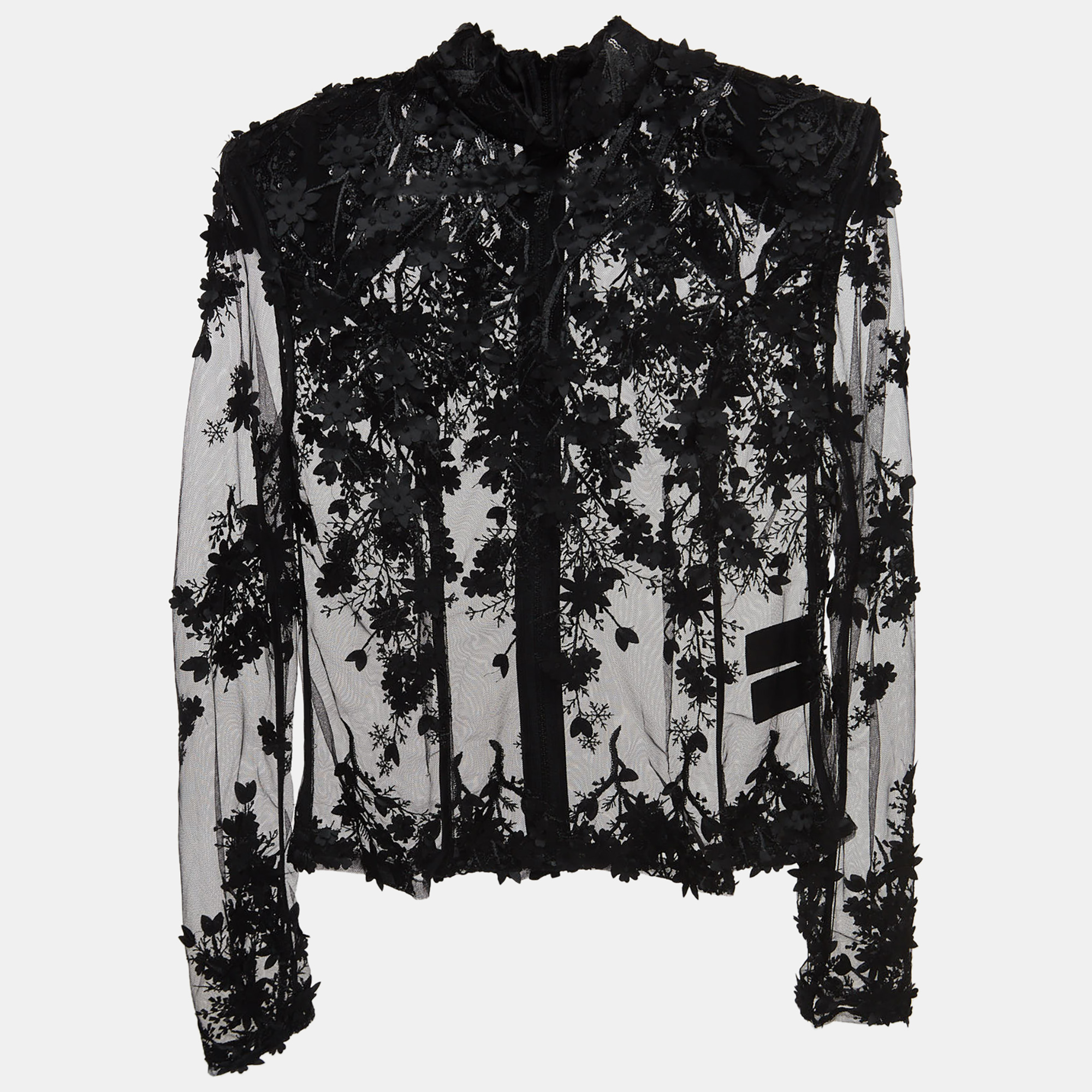 

Zhivago Black Embroidered Mesh High Neck Sheer Top