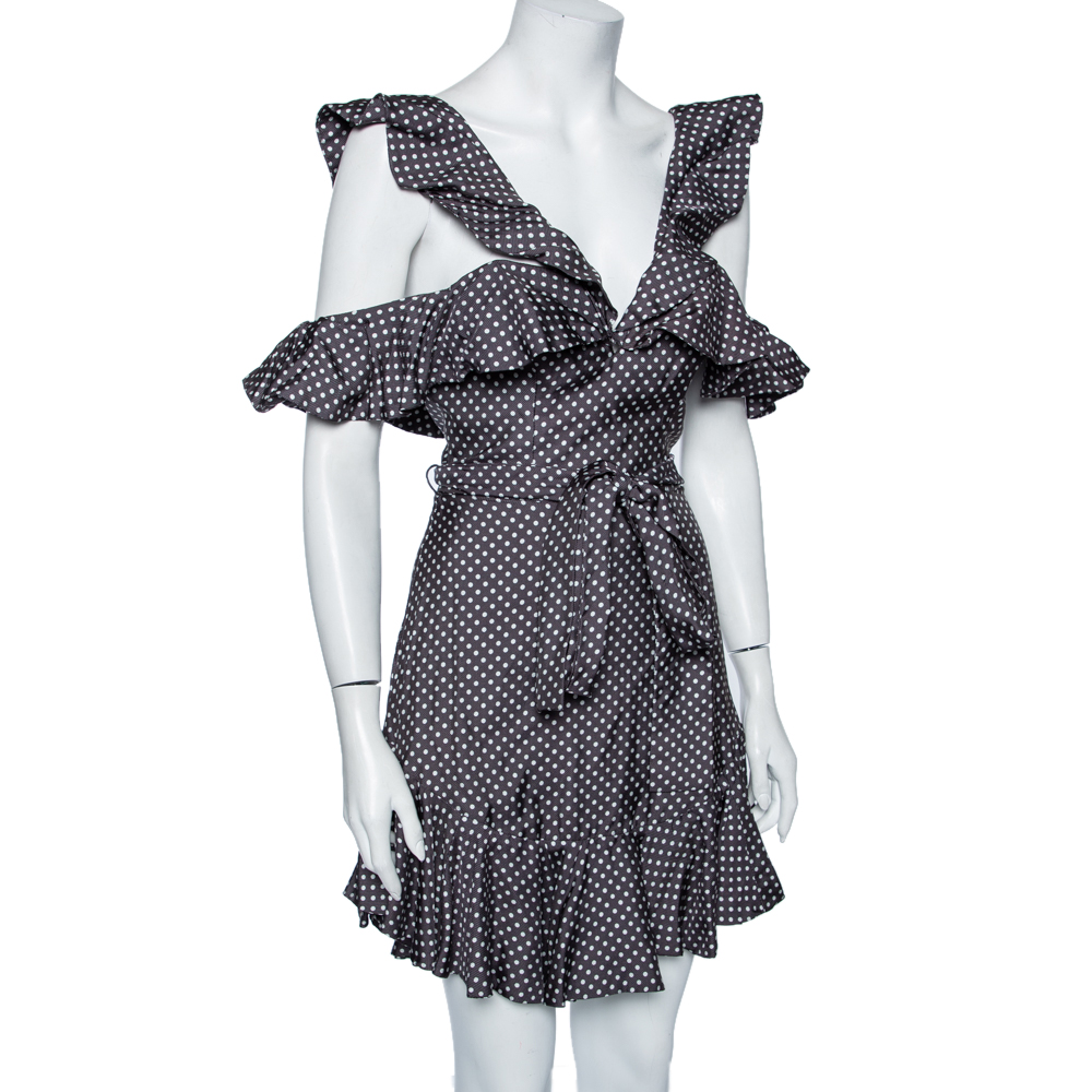 

Zimmermann Grey Polka Dotted Textured Silk Ruffled Ottoman Dress