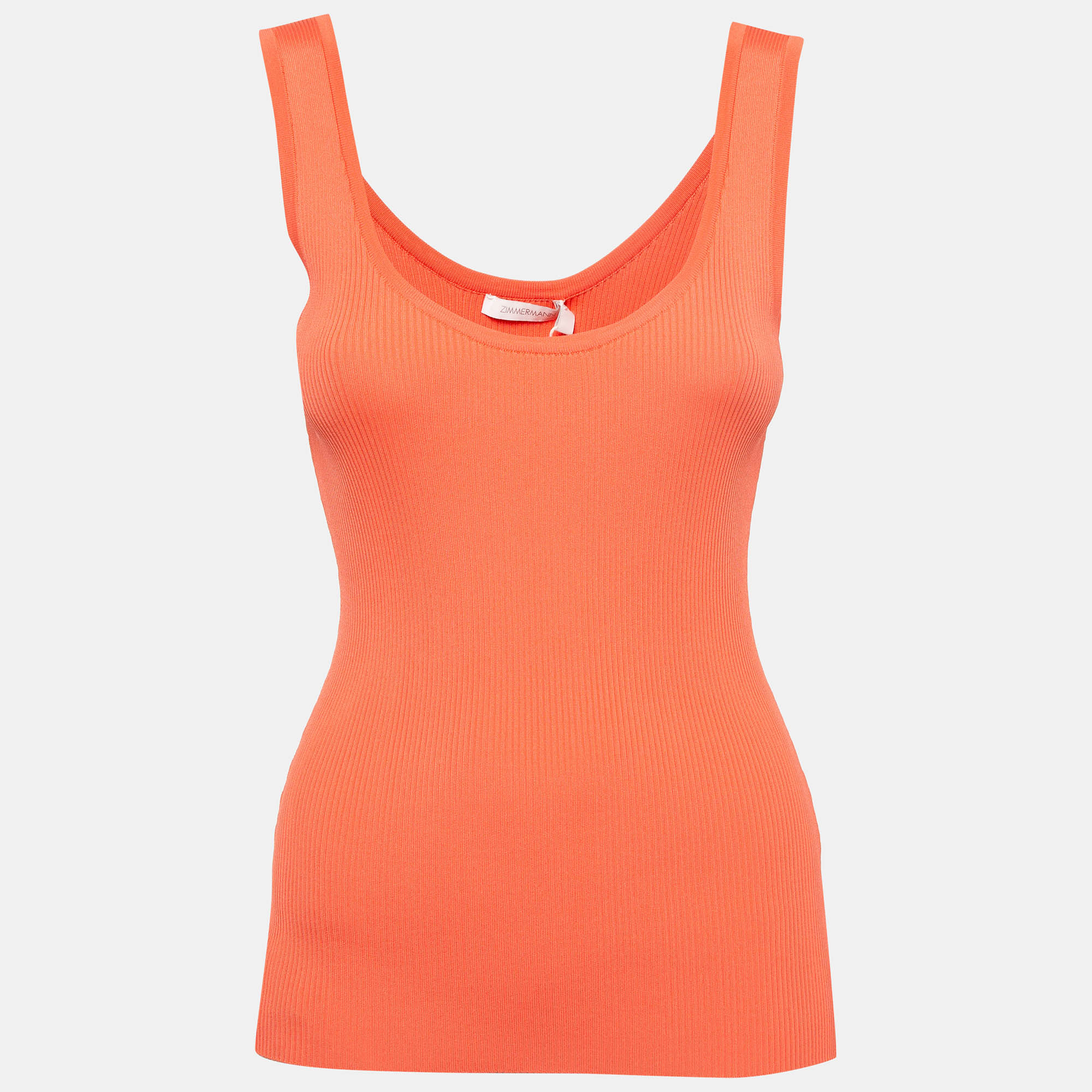 

Zimmermann Orange Rib Knit Scoop Neck Tank Top M