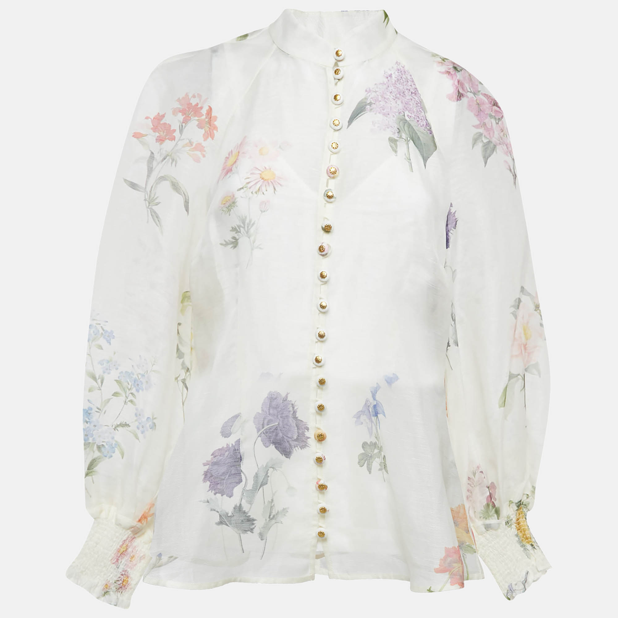 

Zimmermann White Floral Print Linen Blend Natura Blouse M