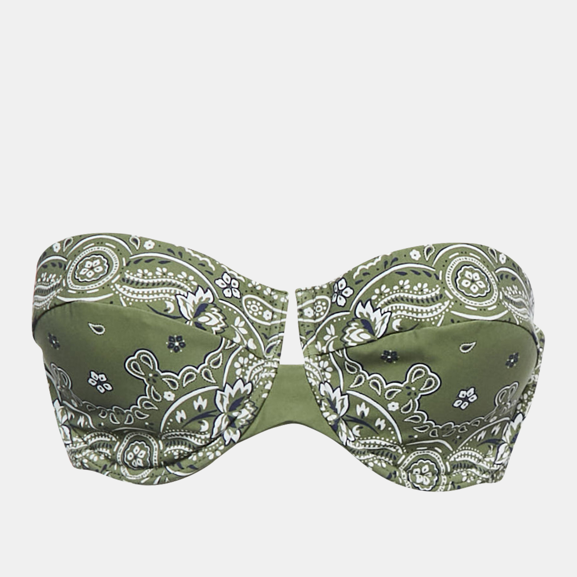 

Zimmermann Green Paisley Print Underwired Bandeau Bikini Top L