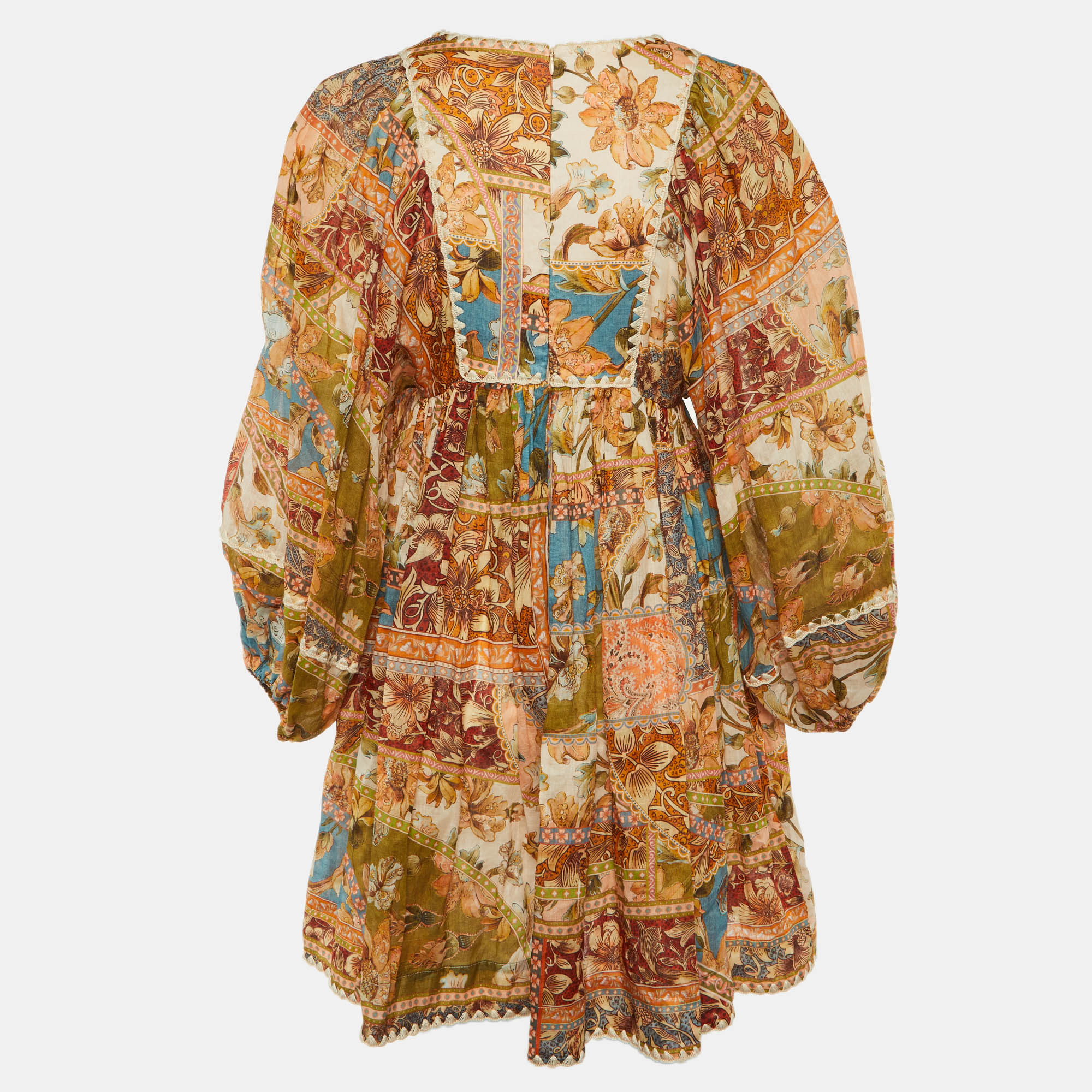 Zimmermann Multicolor Chintz Print Ramie Billow Mini Dress S 