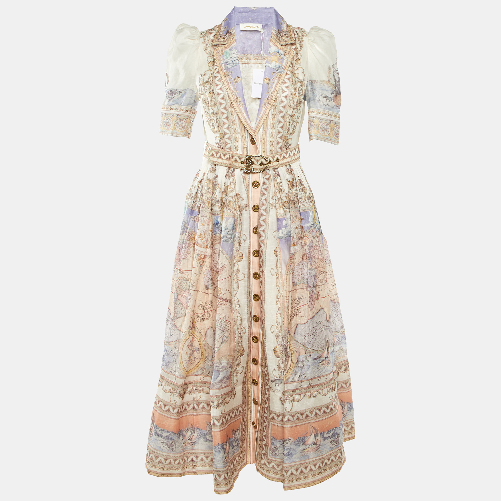 

Zimmermann Light Beige Printed Linen & Silk Belted Maxi Dress S