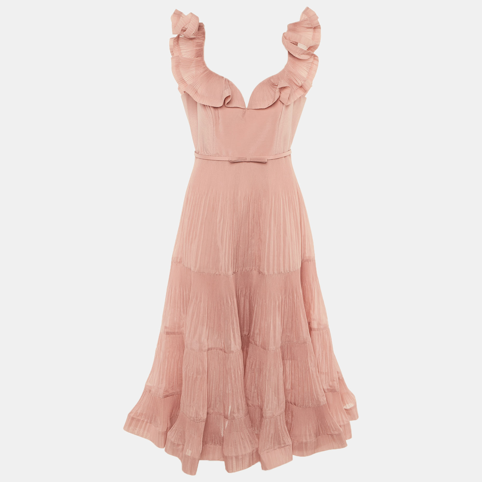 ZIMMERMANN Pre-owned Pink Crepe Pleated Frill Midi Dress L