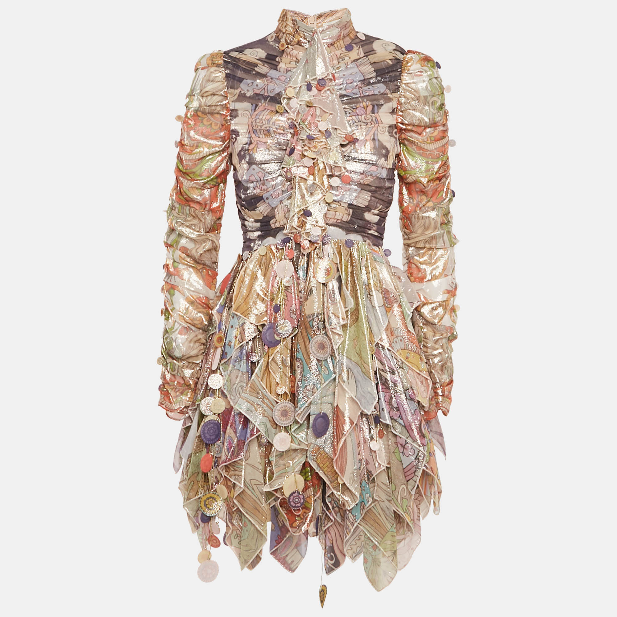 

Zimmerman Multicolor Printed Lurex Cosmic handkerchief Mini Dress XS