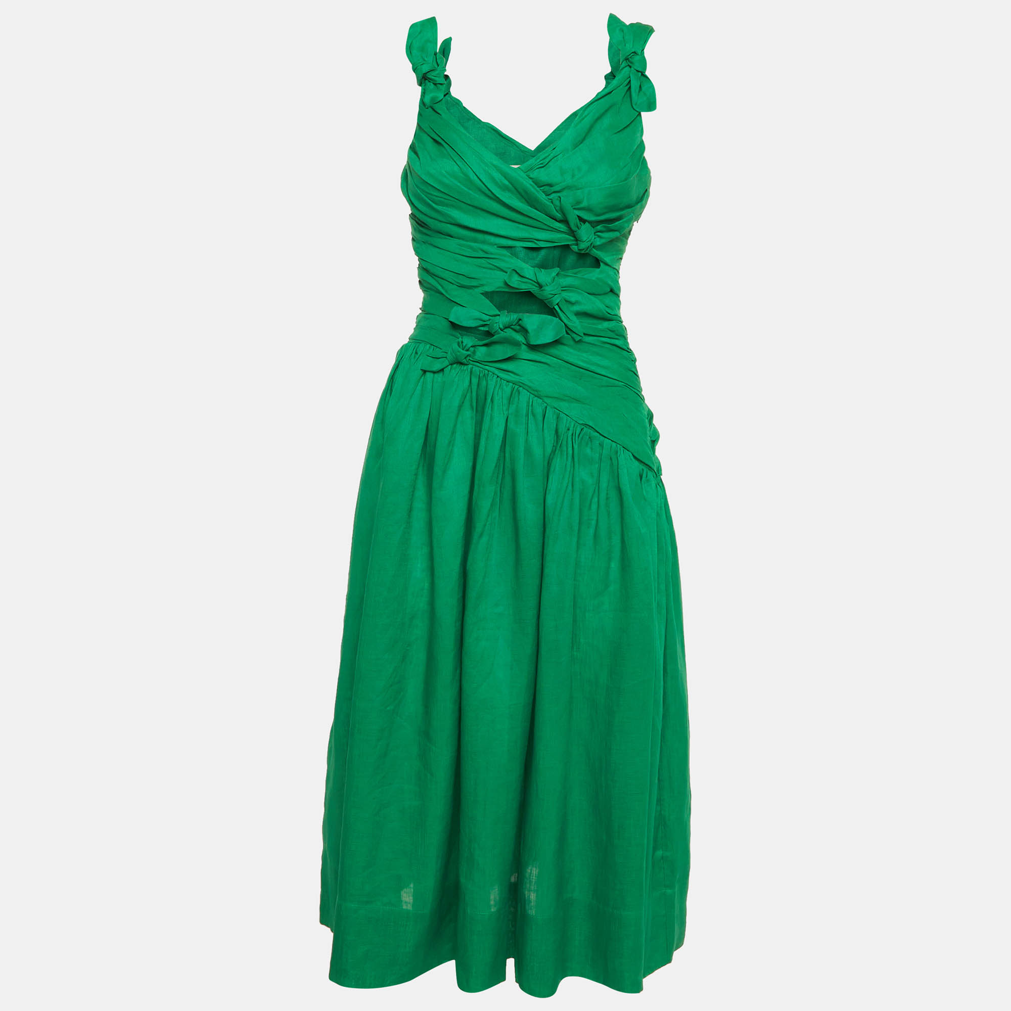 

Zimmermann Green Linen Tiggy Bow Midi Dress S