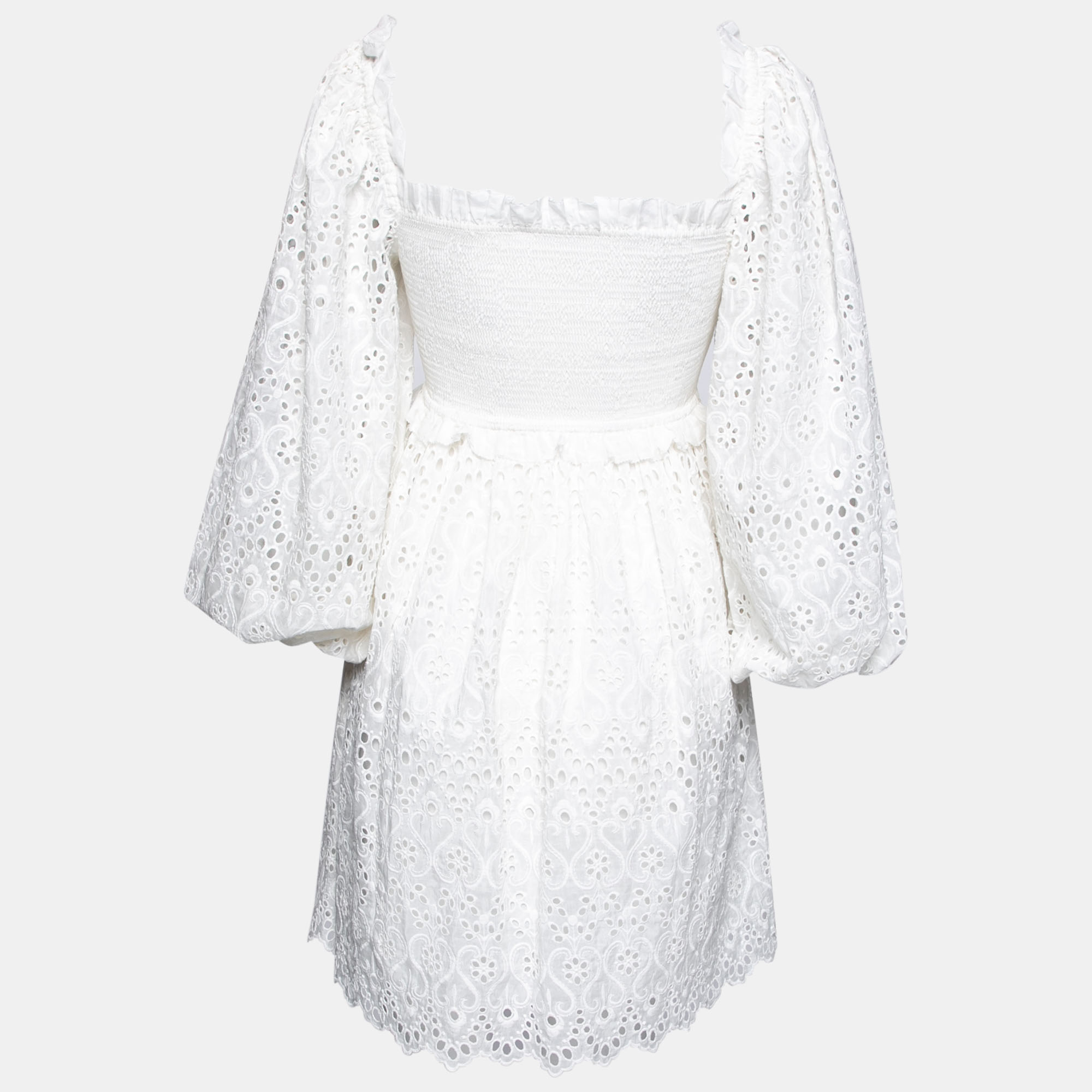 

Zimmermann White Cotton Castile Shirred Flared Dress