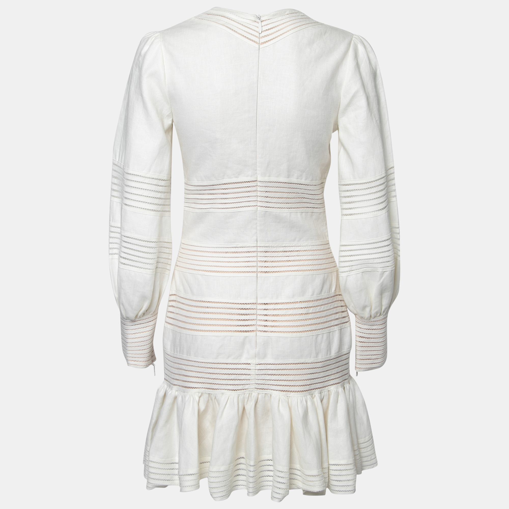 

Zimmermann Ivory Linen Crochet Trimmed Mini Dress, White
