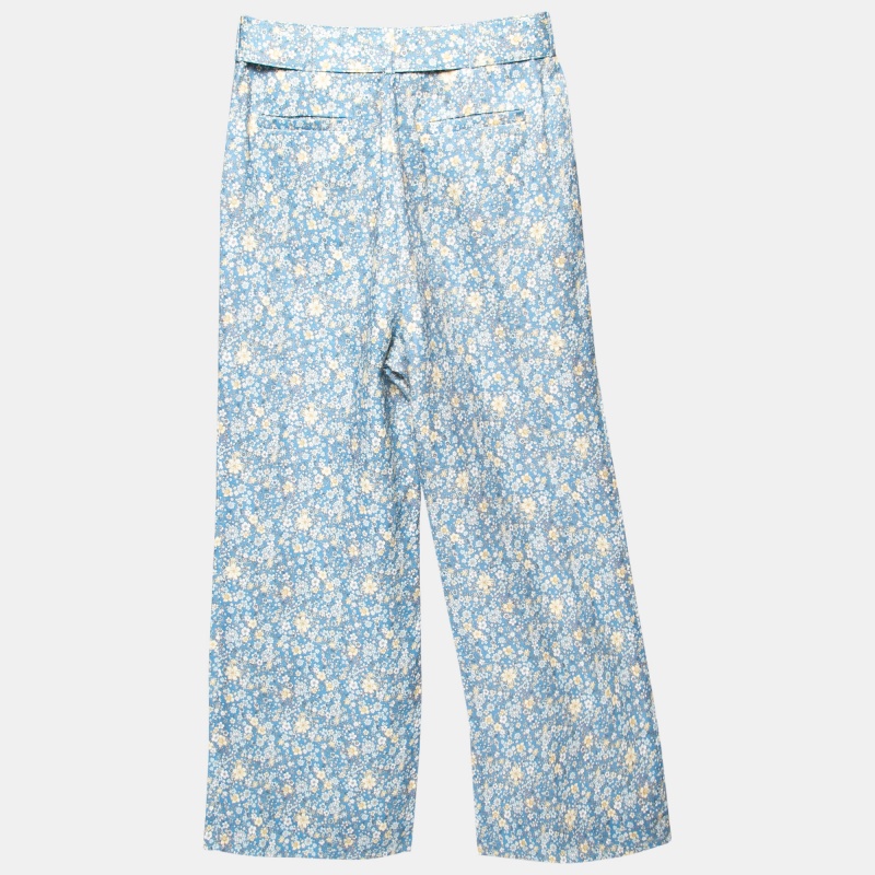 

Zimmermann Blue Floral Printed Linen Carnaby Belted Kick Flare Pants