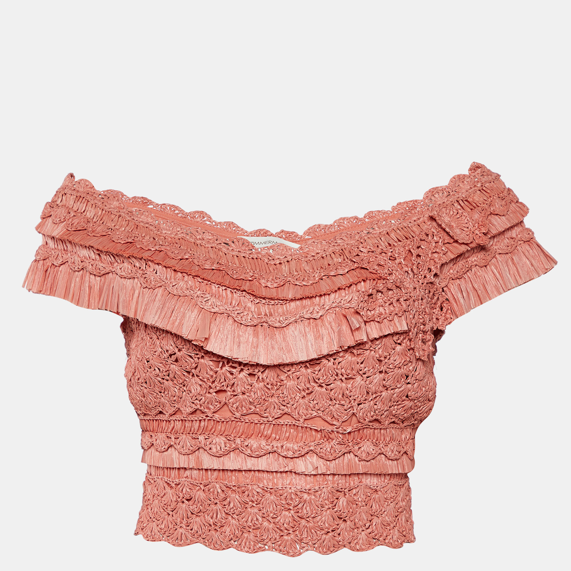 

Zimmermann Antique Rose Raffia Postcard Crop Top, Pink