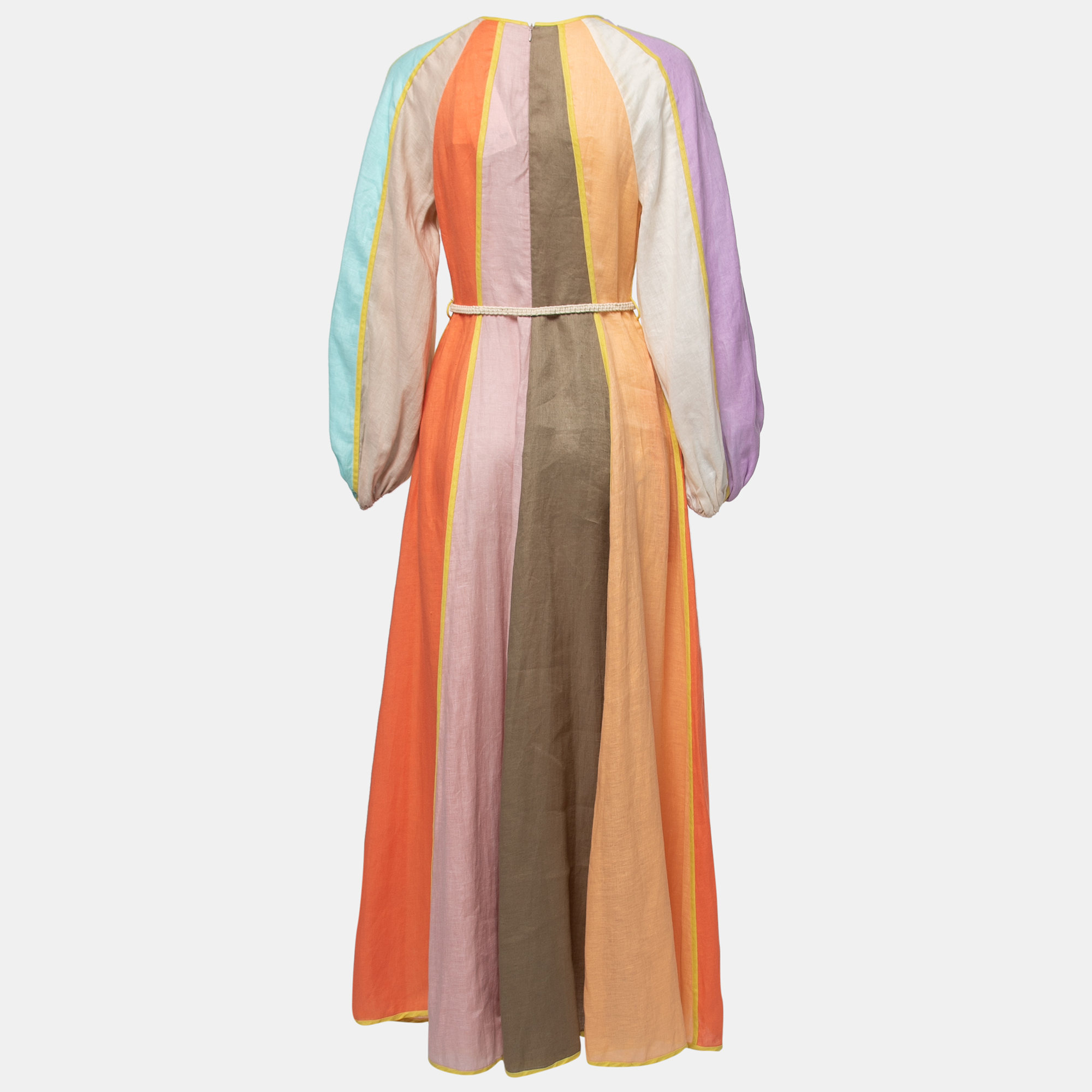 

Zimmermann Multicolor Paneled Linen Belted Lola Maxi Dress