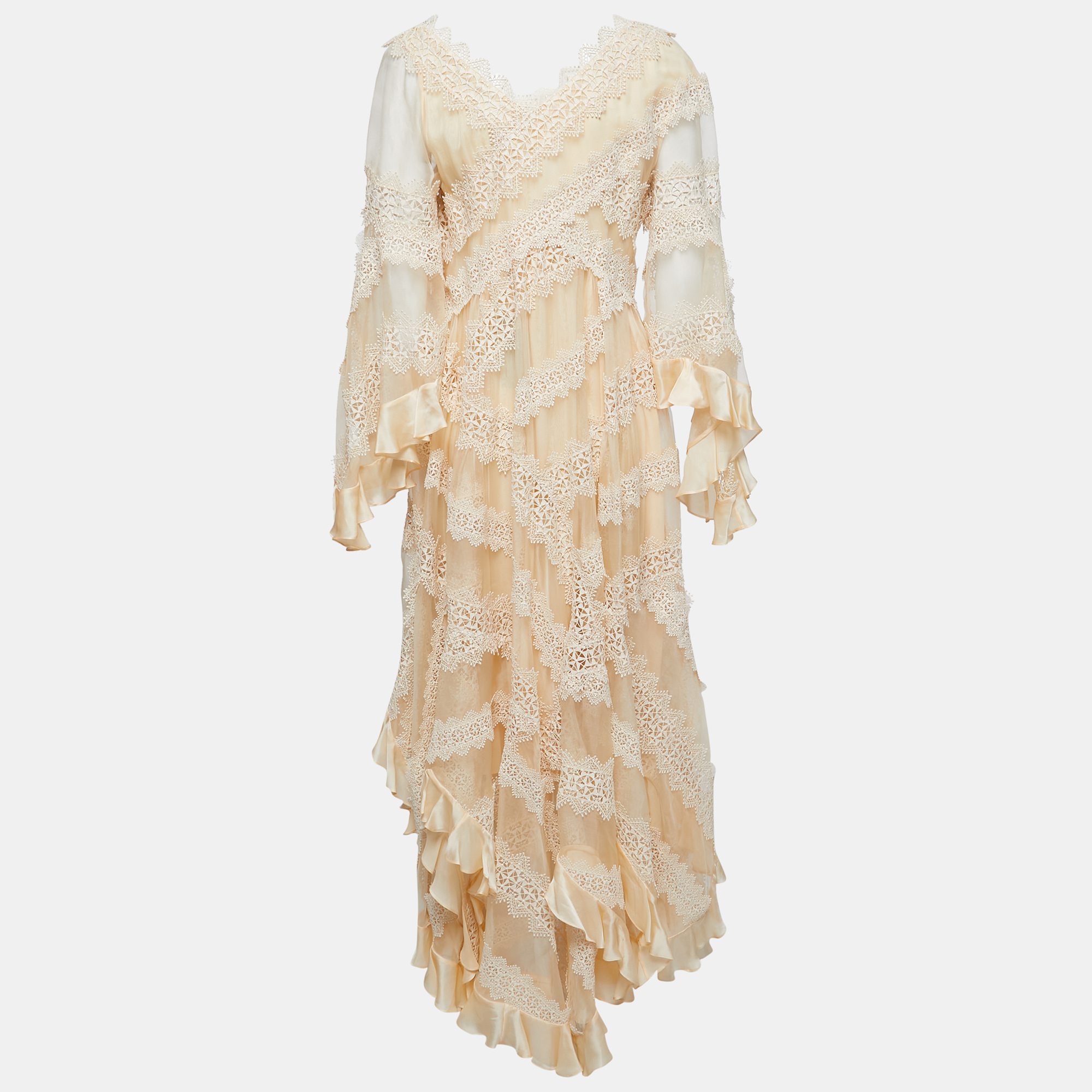 

Zimmermann Cream Organza Lace Trimmed Ruffle Detailed Charm Star Gown