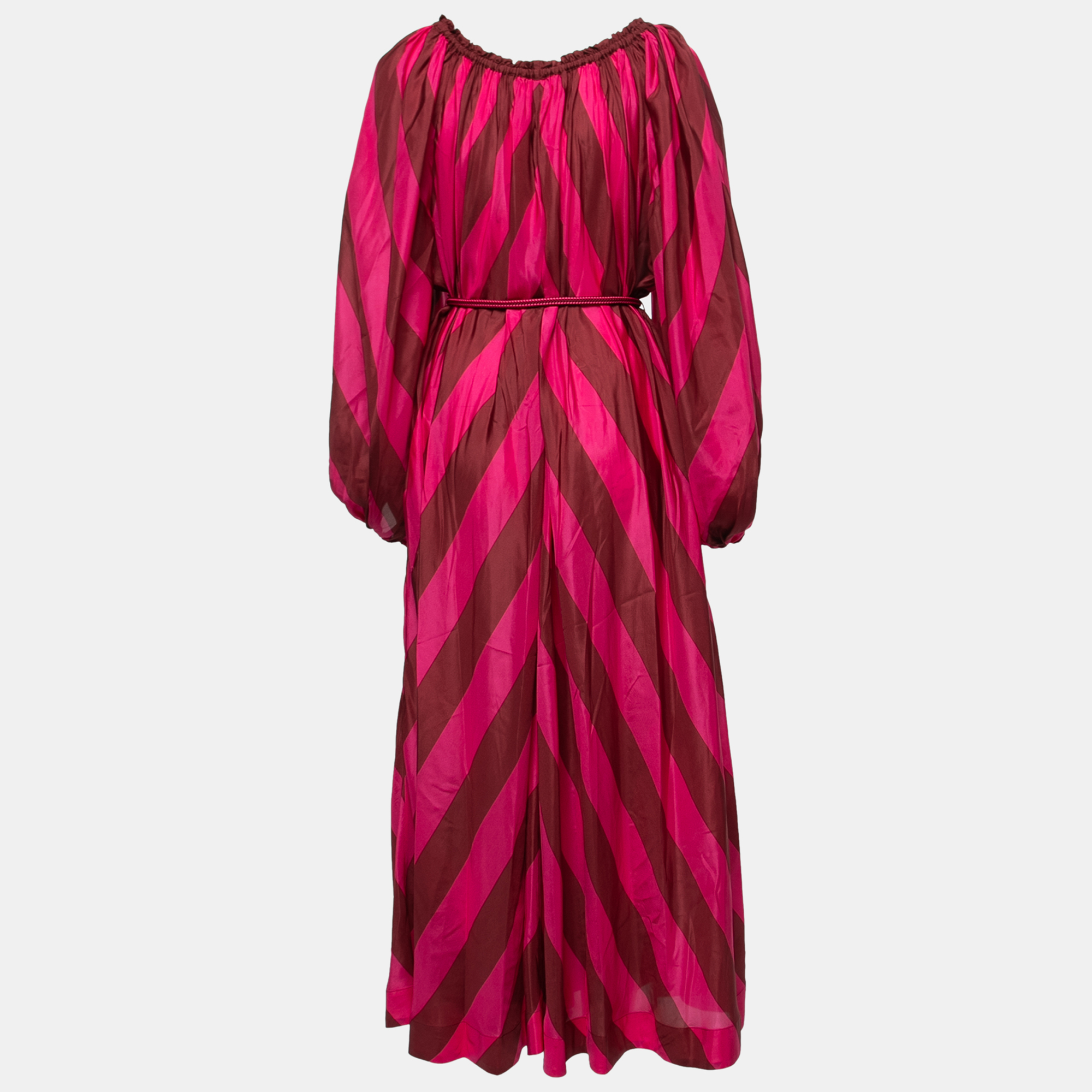 Pre-owned Zimmermann Pink Striped Silk Belted Maxi Beach Dress L