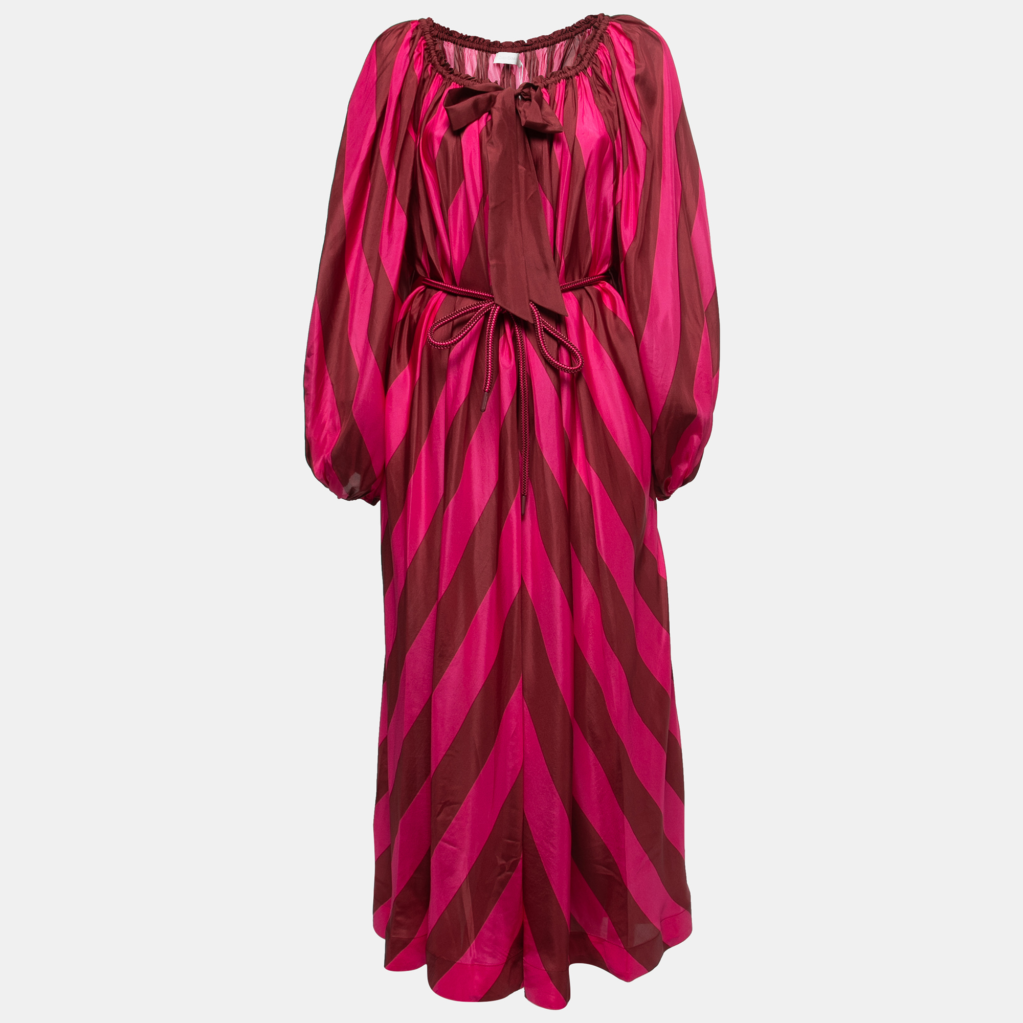 

Zimmermann Pink Striped Silk Belted Maxi Beach Dress