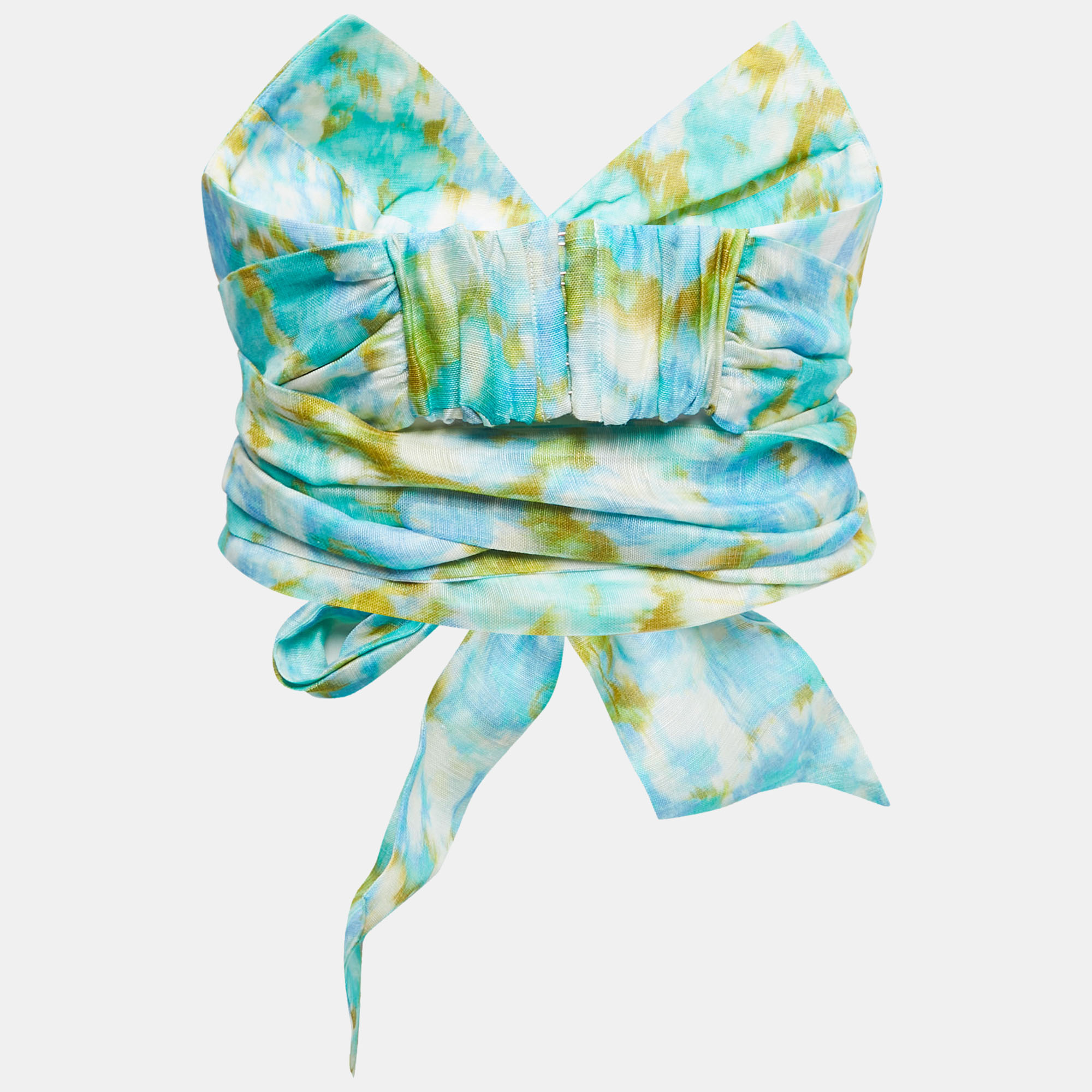 

Zimmermann Blue/Green Printed Linen Twist Crop Top