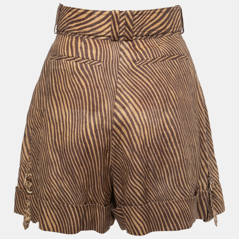 

Zimmermann Brown Animal Printed Linen Belted High Waist Cuffed Shorts