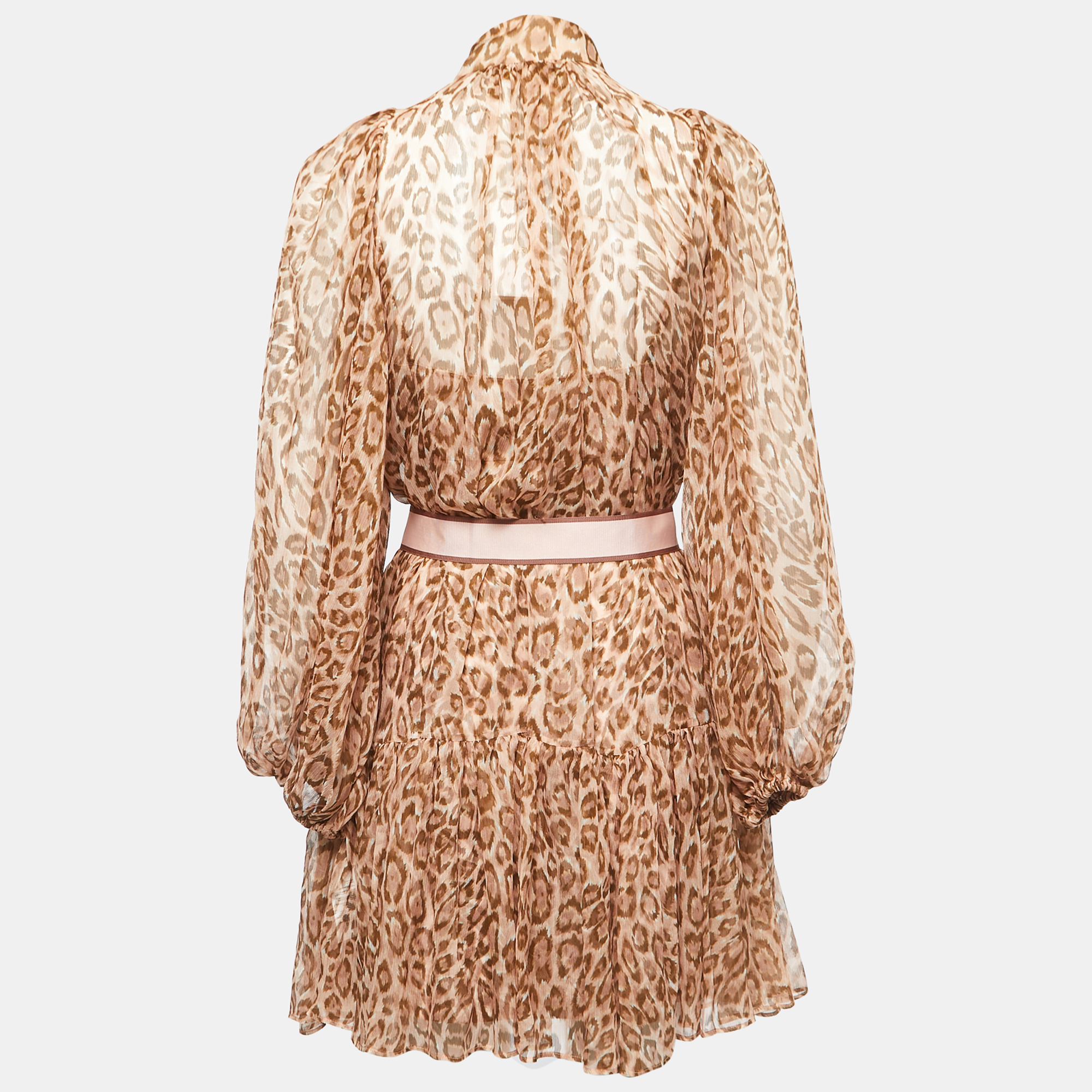 

Zimmermann Brown/Pink Animal Printed Silk Bell Sleeve Mini Dress