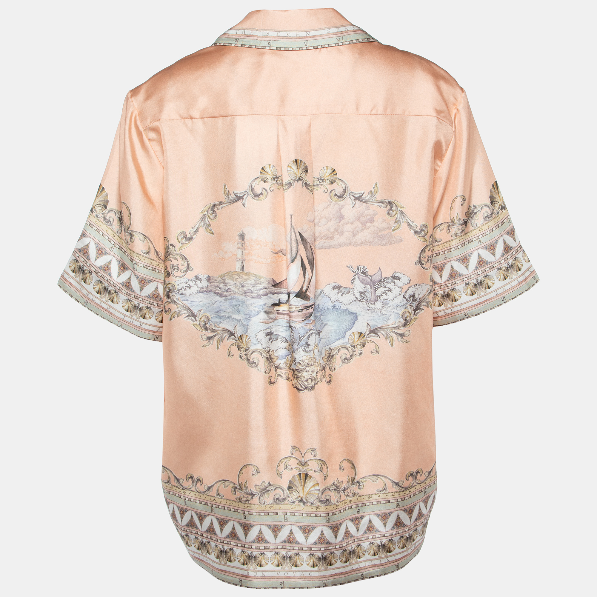 

Zimmermann Peach Pink Odyssey Printed Silk High Tide Oversized Shirt