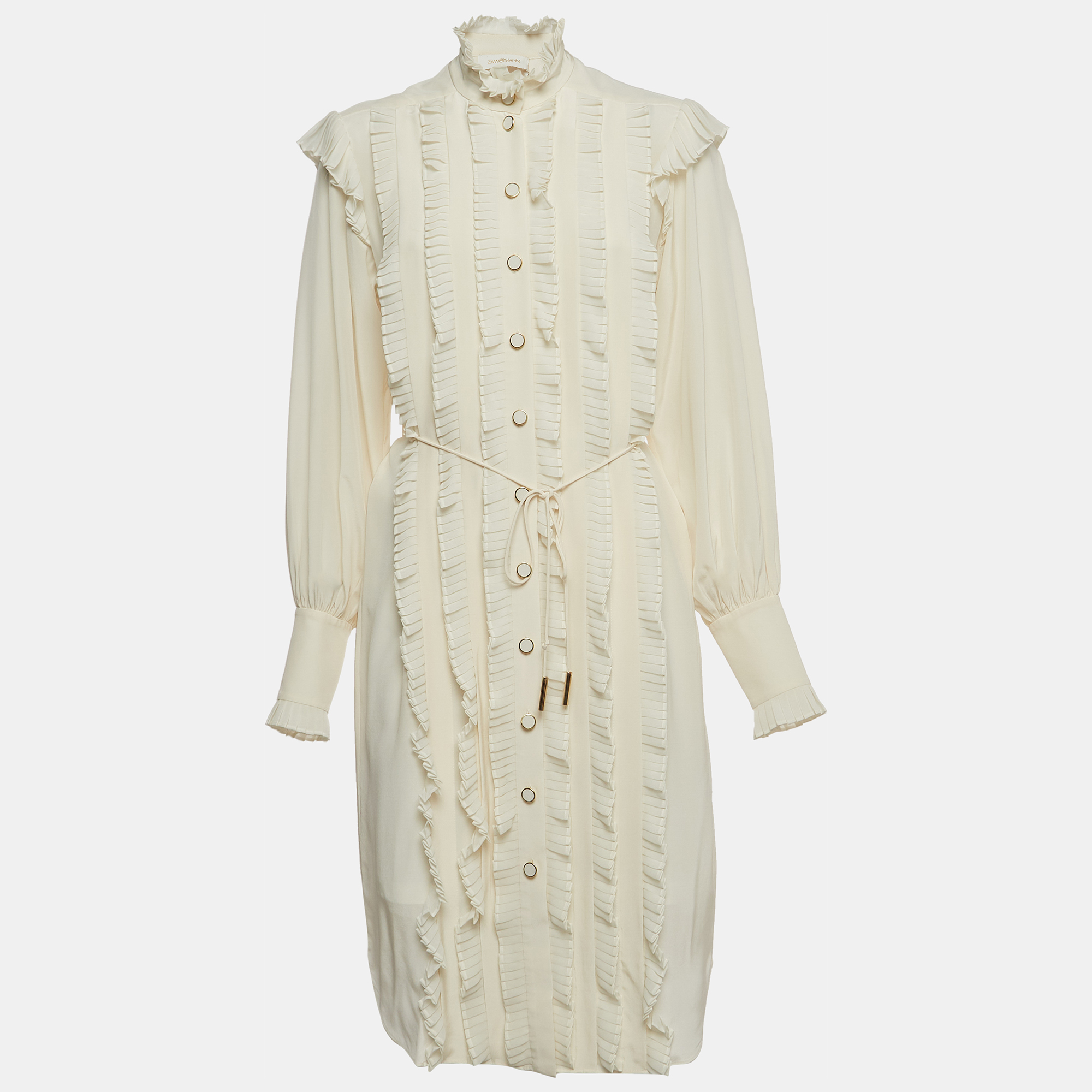 Pre-owned Zimmermann Ivory White Silk Pleated Frill Midi Dress S